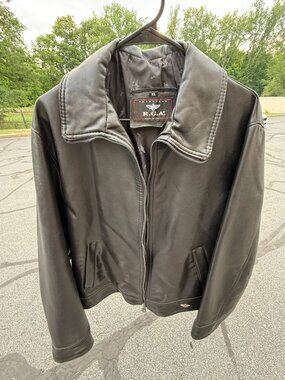 Vintage R.G.A. Reportage Black Leather Jacket Men's XL Made in Italy Moto Coat